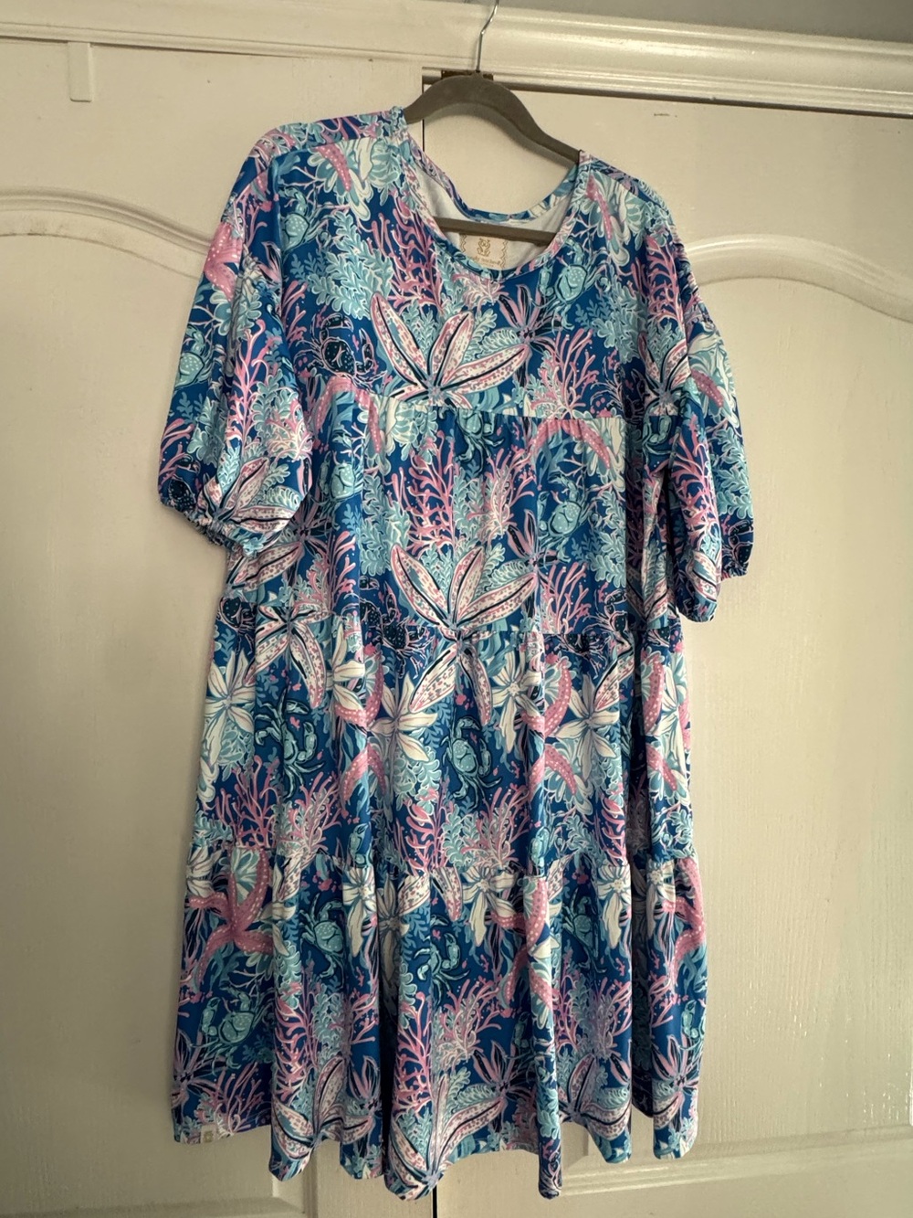 Simply Southern Pufftier Reef Dress XXL Blue Pink Coastal Beach Cover Up NWT